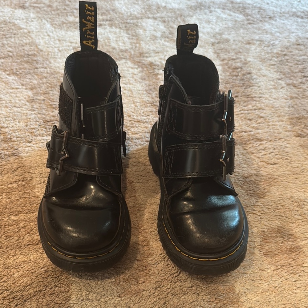Dr. Martens Kids Black Leather Double-Buckle Boots